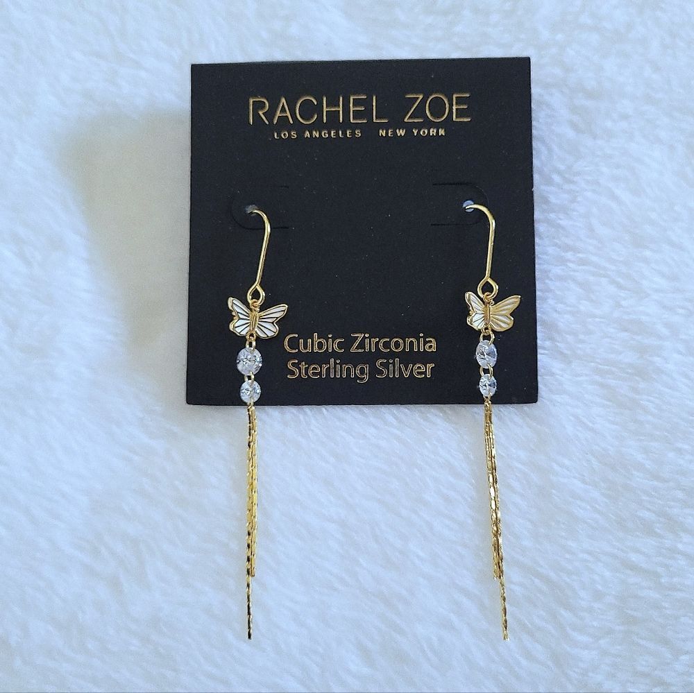 ✨️HP✨️ Rachel Zoe Dainty White Enamel Butterfly🦋 Dangle Earrings - Picture 12 of 16
